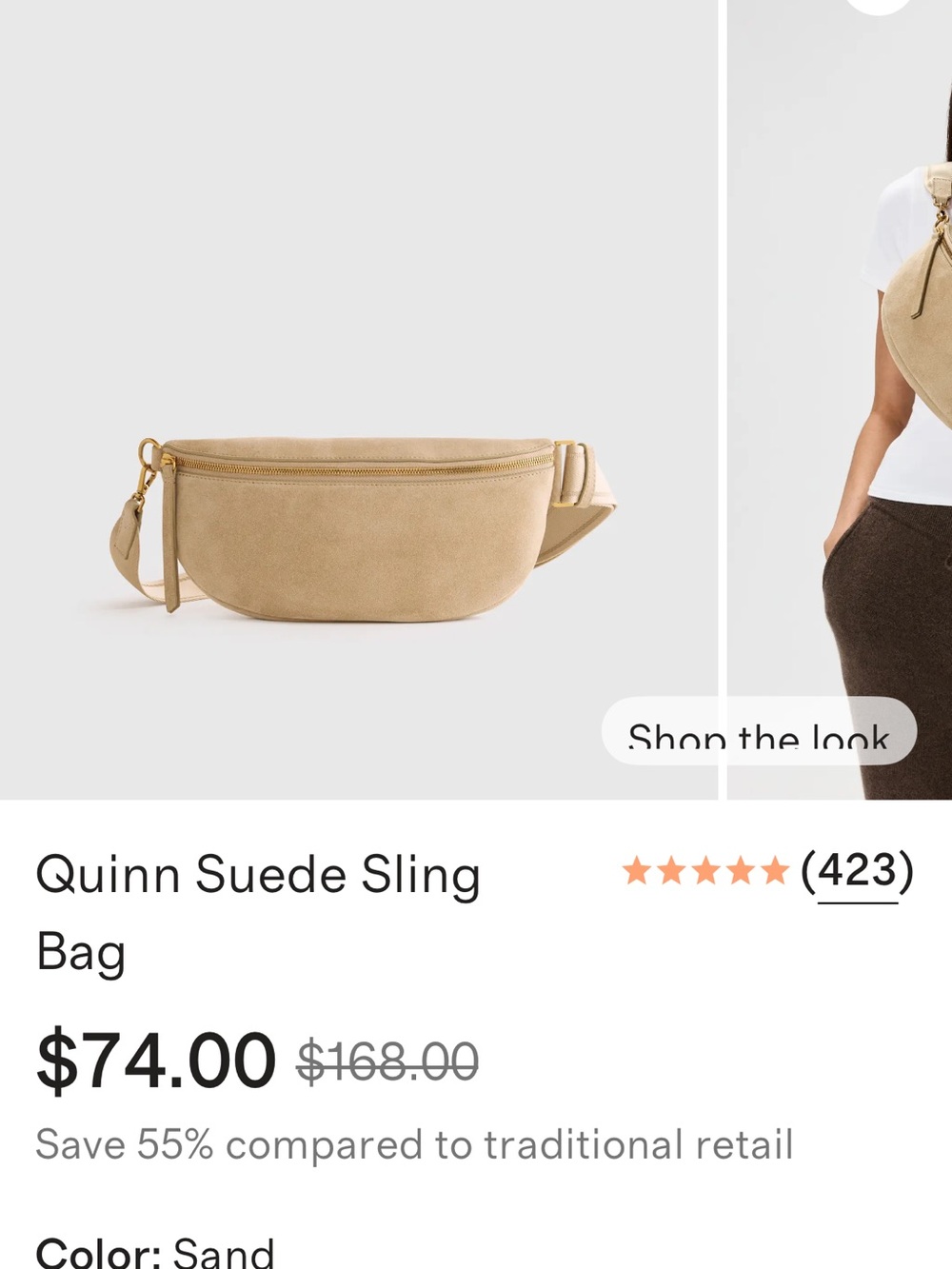 Quince Quinn Suede Sling Bag - Sand